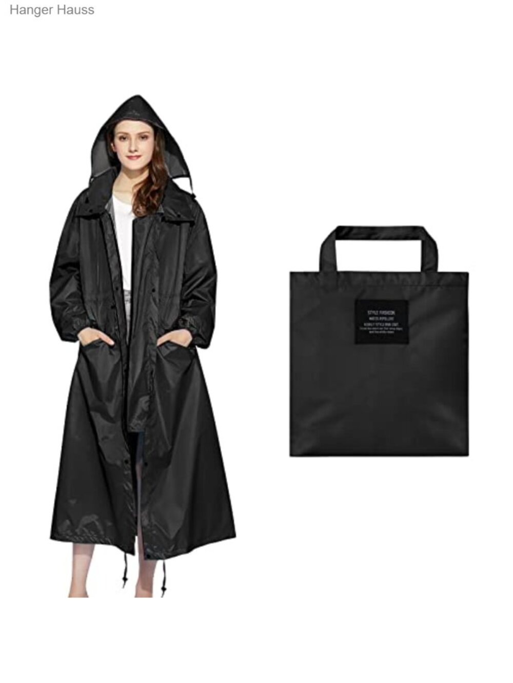 Waterproof Long Raincoat Lightweight Hooded Windbreaker Oxford Cloth Knee Length